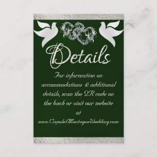 Cartão De Informações Coração e Doves, Código QR - Emerald/Prata