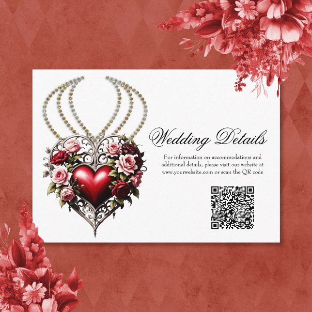 Cartão De Informações Coração gótico nobre com flores. (Gothic heart)