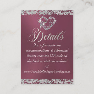 Cartão De Informações Coração Romântica e Largura, Código QR na Lavanda