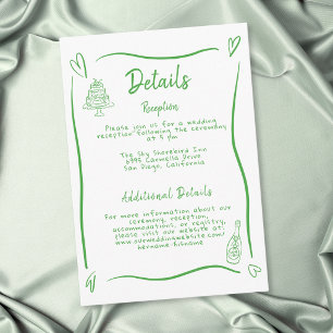 Cartão De Informações Coração Verde Desenhado à Mão Casamento Caprichoso
