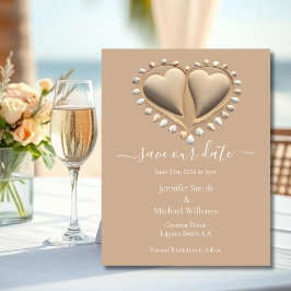 Cartão De Informações Corações de Areia de Casamento na Praia - Salve a