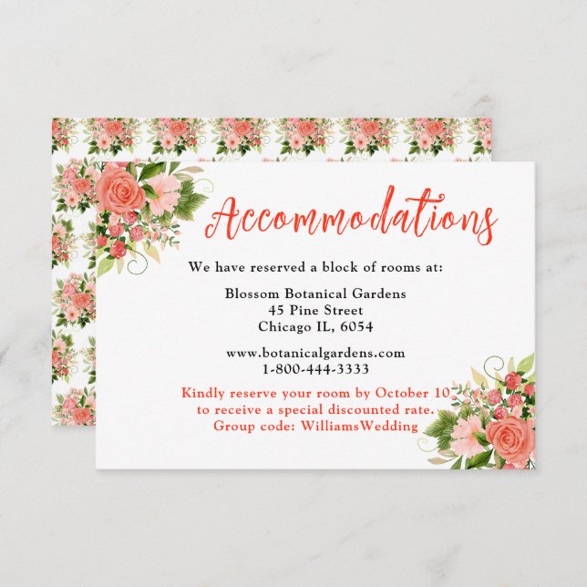 Cartão De Informações Coral Red Roses with Foliage (Frente/Verso)