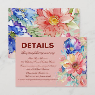 Cartão De Informações Coral Rosa Floral Moderno Ousado Casamento