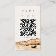 Cornwall Harbour QR Code Coastal Wedding RSVP Card