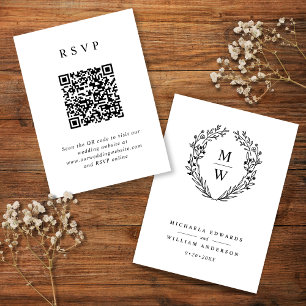 Cartão De Informações Coroa Botânica Monograma de Casamento Código QR RS