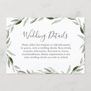 Cartão De Informações Coroa de Folhas Verdes em Aquarela Detalhes do Cas