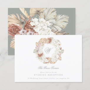 Cartão De Informações Coroa de Pampas Musgo Verde Salvia Monograma Elega