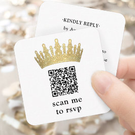 Cartão De Informações Coroa de Quinceañera Dourada Scan Me QR RSVP Chic
