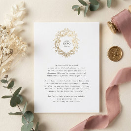 Cartão De Informações Coroa Floral Clássica Monograma Casamento