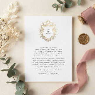 Cartão De Informações Coroa Floral Clássica Monograma Casamento