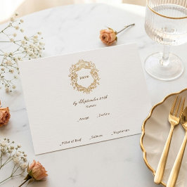 Cartão De Informações Coroa Floral Clássica Monograma de Casamento