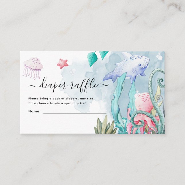 Cartão De Informações Corte debaixo do mar Fralda Raffle Enclo (Frente)