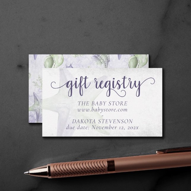 Cartão De Informações Costeira Chic | Registro Náutico Roxo e Verde (Criador carregado)