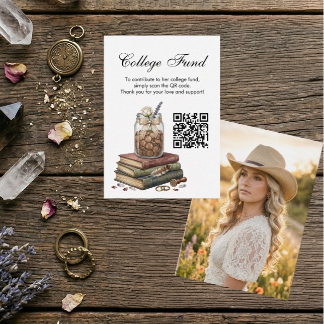Cartão De Informações Country Girl Graduation College Fund QR Code  (Cowgirl College Fund Enclosure Card)