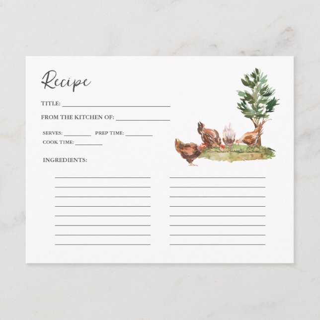 Cartão De Informações Country Kitchen | Placa de recebimento de Chás de  (Frente)