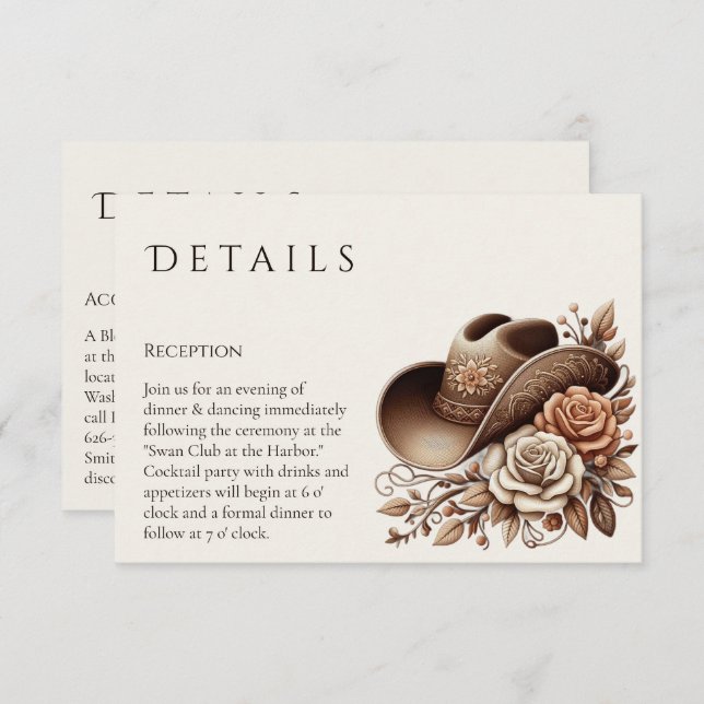 Cartão De Informações Country Western Cowgirl Hat com Flores (Frente/Verso)