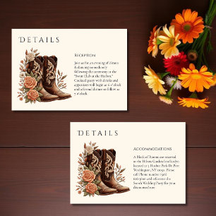 Cartão De Informações Country Western Flowers com Boots de Cowboy