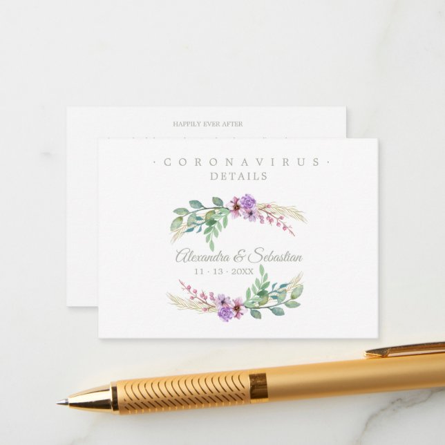 Cartão De Informações Covid19 Details Sophisticated Lilac Chic Wreath (Frente/Verso In Situ)