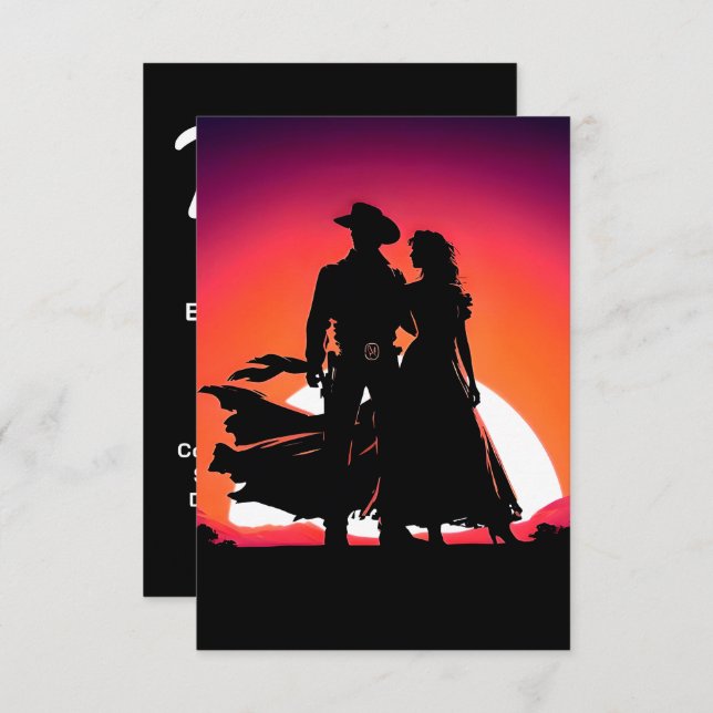 Cartão De Informações Cowboy e Cowgirl ao pôr do sol (Frente/Verso)