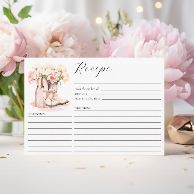 Cartão De Informações CowGirl Boots Country Peonies Chá de panela RECIPE (Cowgirl Boots Country Peonies Bridal Shower RECIPE Enclosure Card)