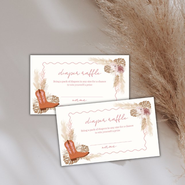 Cartão De Informações Cowgirl Boots Pampas Fralda Raffle Chá de fraldas (Cowgirl Boots Pampas Diaper Raffle Baby Shower Enclosure Card)