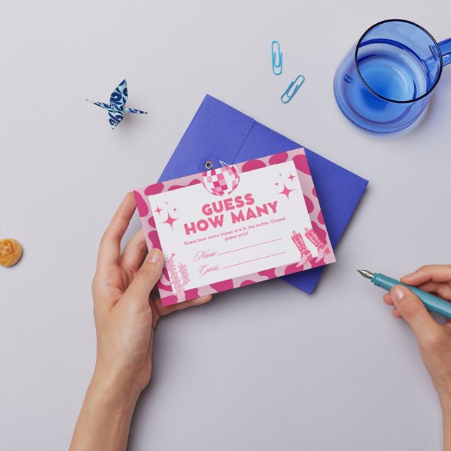 Cartão De Informações Cowgirl Rosa Disco Adivinha Quantos Jogo De Beijos (Criador carregado)