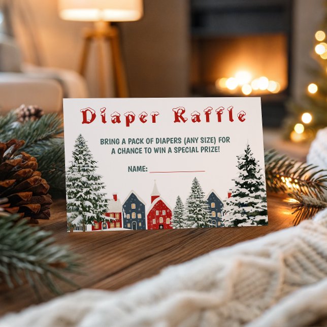 Cartão De Informações Cozy Winter Village Diaper Raffle Card Festive (Criador carregado)