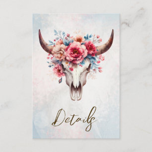 Cartão De Informações Crânio de Vaca Floral Boho Aquarela Código QR de C