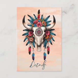 Cartão De Informações Crânio de Vaca Floral em Aquarela Tribal Código QR
