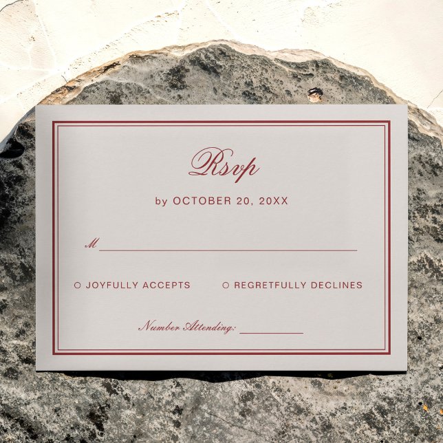 Cartão De Informações Cream and Burgundy Wedding Respone  (Criador carregado)