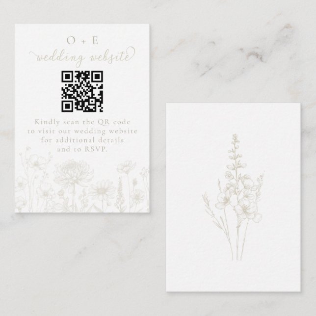 Cartão De Informações Cream Botanical Minimal Wedding Website QR Code  (Frente/Verso)