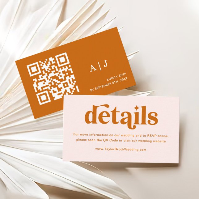 Cartão De Informações Cream Orange Retro 70s Boho Wedding Site (Criador carregado)