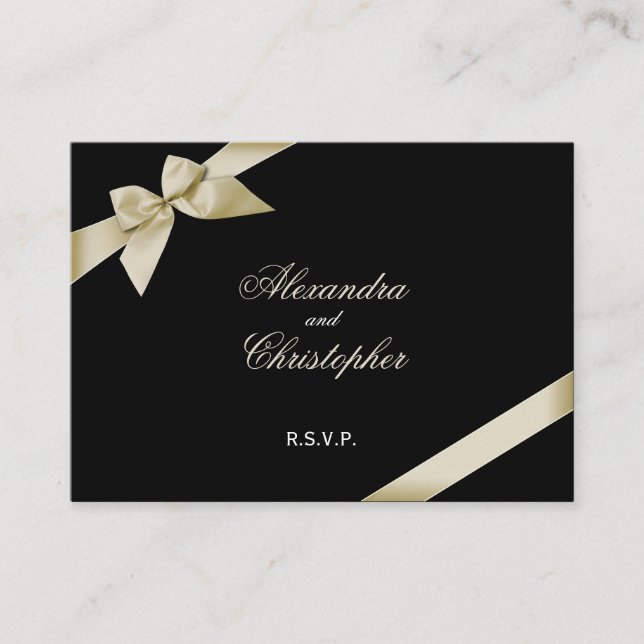 Cartão De Informações Cream Ribbon RSVP Minicard (Frente)