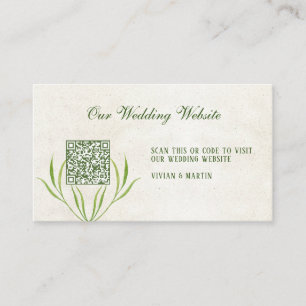 Cartão De Informações Creme Neutro e Código QR RSVP Verde Vintage Rústic