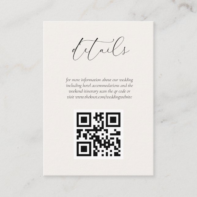 Cartão De Informações Creme QR Code Weding Website Enclosure Card (Frente)