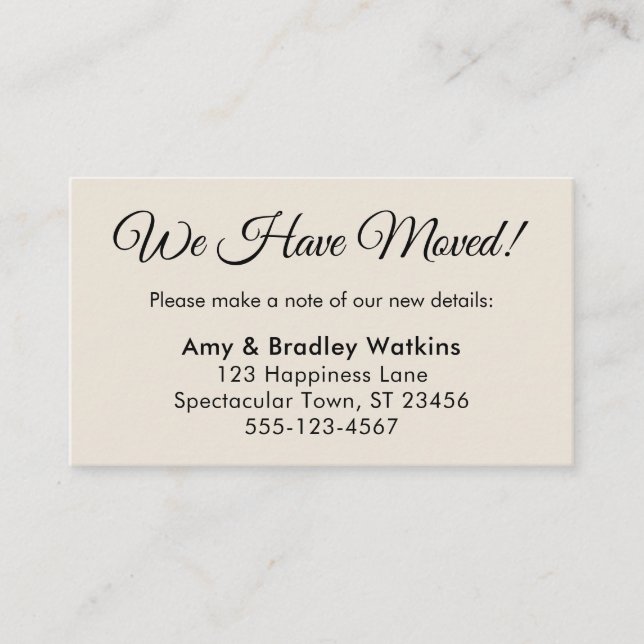 Cartão De Informações Creme Simples Mudamos de Endereço (Frente)