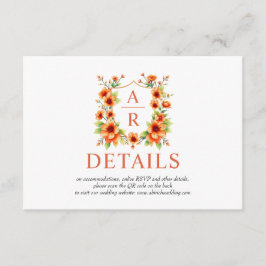Cartão De Informações Crescente de flor de laranja e código QR casamento