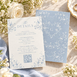 Cartão De Informações Crest Monograma Coração Vitoriano Floral Azul Casa