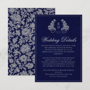 Cartão De Informações Crest Monograma Elegante Casamento Herança Azul Ma