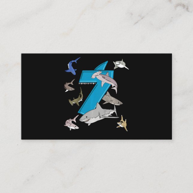 Cartão De Informações Crianças 7 de Aniversário Tubarão Branco (Frente)