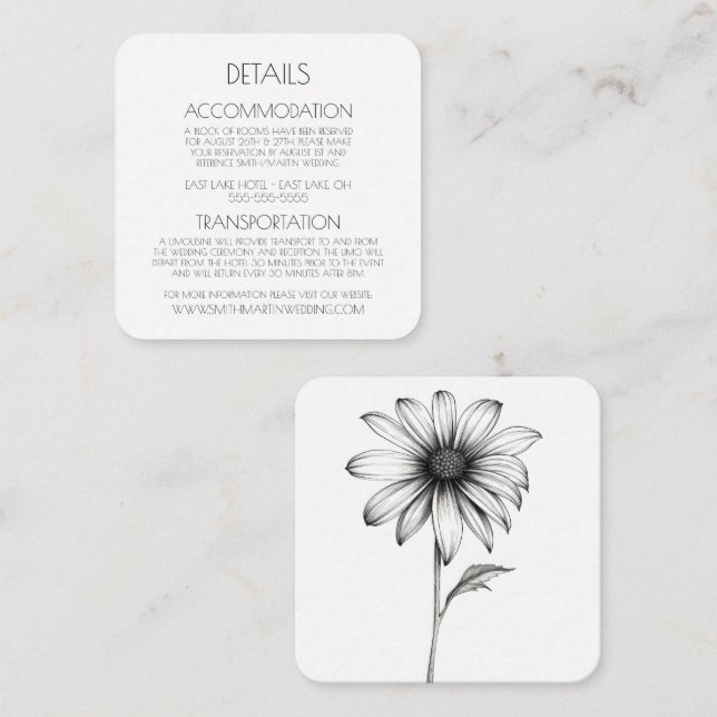 Cartão De Informações Crie seu próprio - Flor preto e branco simples (Frente/Verso)