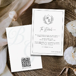 Cartão De Informações Crista de Casamento Monograma detalhes preto e bra
