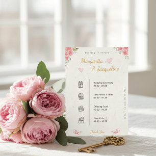 Cartão De Informações Cronograma de Casamento Floral Rosa Elegante