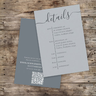 Cartão De Informações Cronologia de Casamento Azul Detalhes Código QR Si