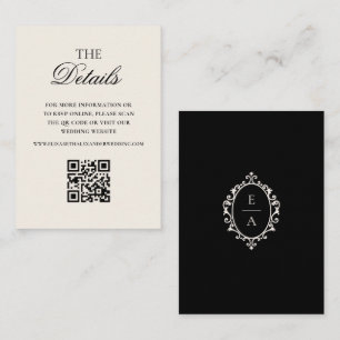 Cartão De Informações Cume Antigo Oval Preto Detalhes do Casamento Códig
