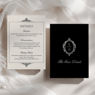 Cartão De Informações Cume Oval Crest Old Money Preto Detalhes do Casame