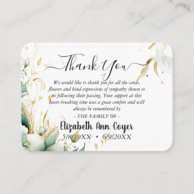 Cartão De Informações Customizable Memorial Thank You Card  (Frente)
