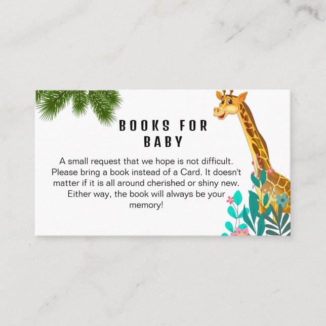 Cartão De Informações Cute Baby Giraffe Safari Books Para Bebê (Frente)
