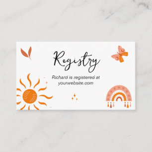 Cartão De Informações Cute Boho Baby Sun Rainbow Registry Chá de fraldas