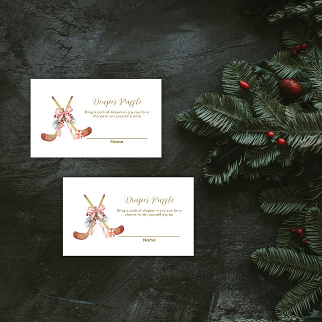 Cartão De Informações Cute Bow Hockey Girl Diaper Raffle Baby Shower  (Cute Bow Hockey Girl Diaper Raffle Baby Shower Enclosure Card)